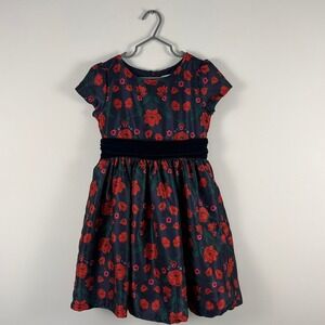 Gymboree Girls‎ Navy Blue Red Floral Velvet Bow Holiday Party Dress Size 6